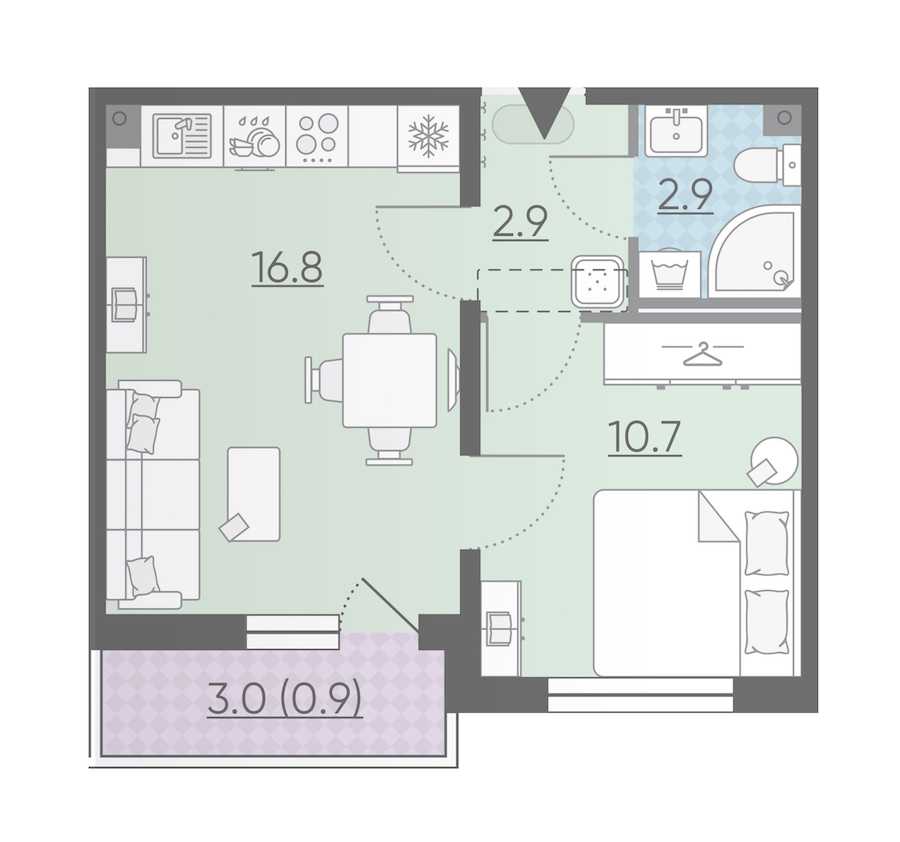 Однокомнатная квартира в : площадь 34.2 м2 , этаж: 2 – купить в Санкт-Петербурге